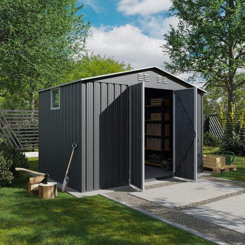 Domek narzędziowy metalowy NORDVIC 283x189 cm - Ocynkowany, Dwuspadowy Dach, Wentylacja, Light Grey